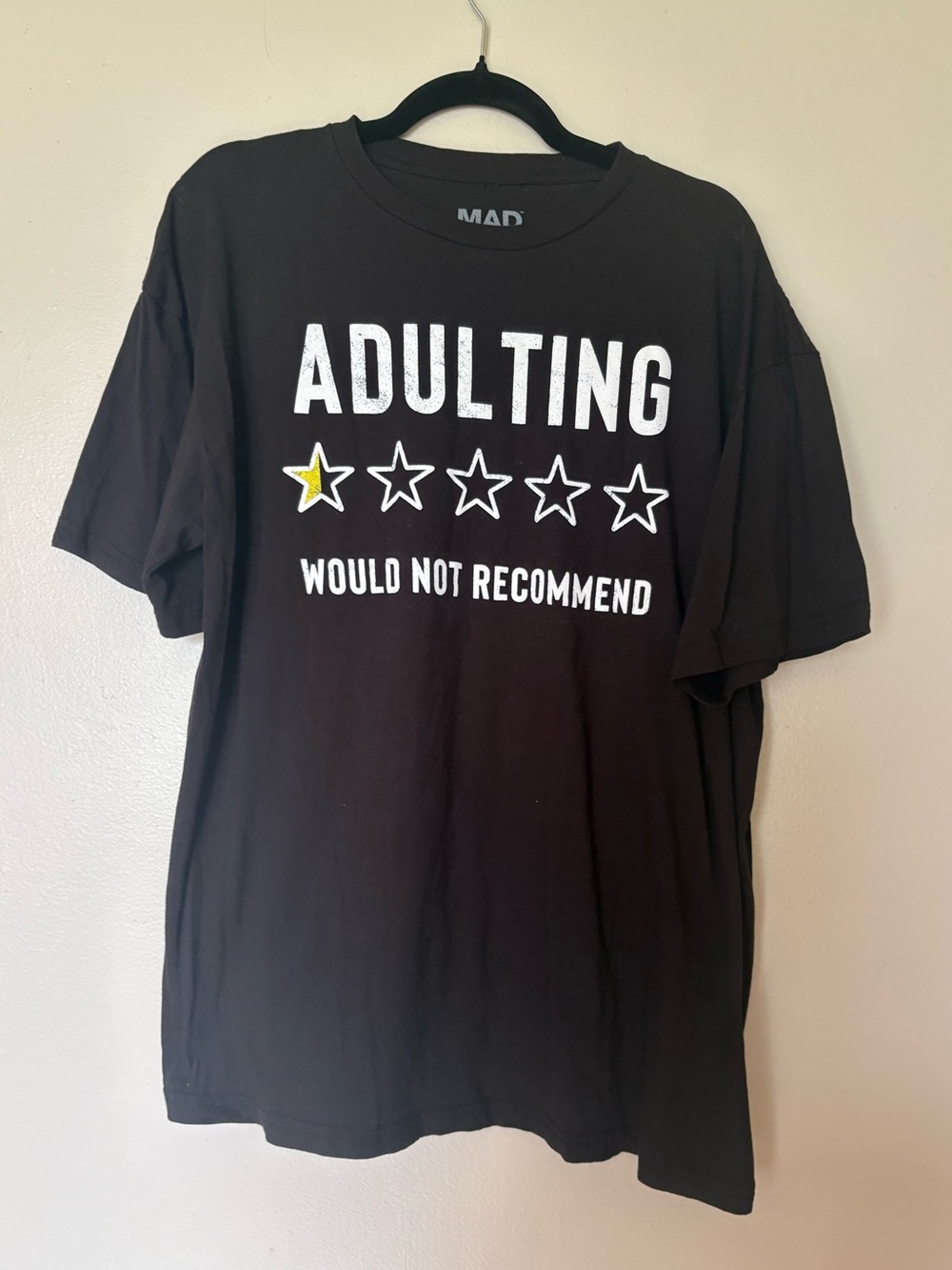 MAD Engine Black "ADULTING" Graphic Tee with Yellow Star